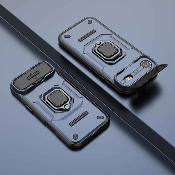For iPhone 17 Air Sliding Camshield TPU + PC Shockproof Phone Case with Holder(Blue)