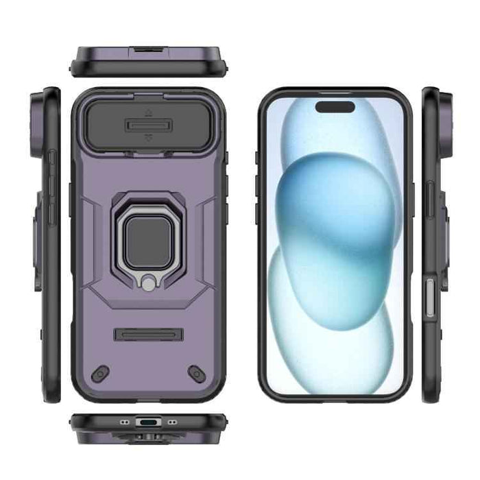 For iPhone 17 Air Sliding Camshield TPU + PC Shockproof Phone Case with Holder(Purple)