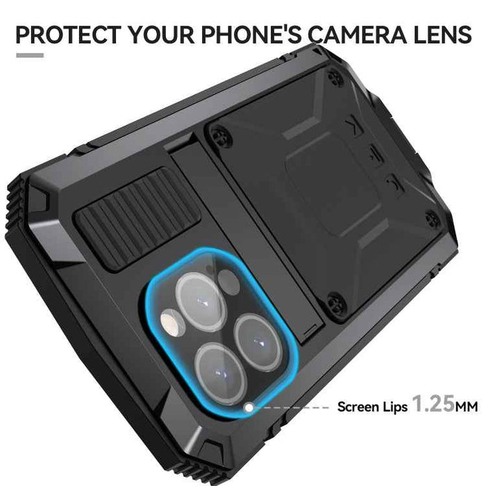 For iPhone 15 Pro Max R-JUST Shockproof Life Waterproof Dust-proof Metal + Silicone Phone Case with Holder(Black)