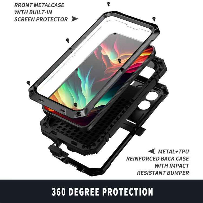 For iPhone 15 Pro Max R-JUST Shockproof Life Waterproof Dust-proof Metal + Silicone Phone Case with Holder(Black)