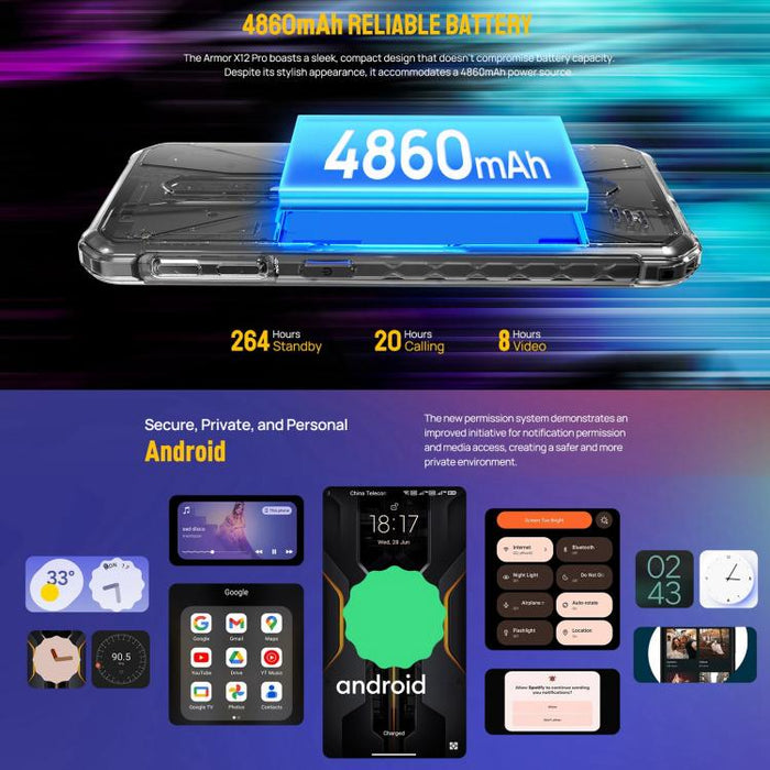 Ulefone Armor X12 Pro, IP68/IP69K Rugged Phone, 5.45 inch Android 14 MediaTek Helio G36 Octa Core, Network: 4G, NFC