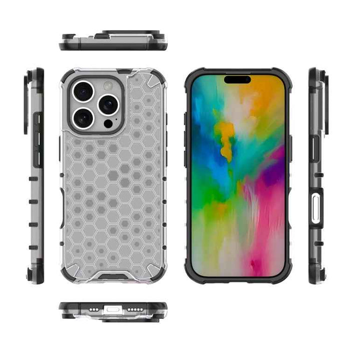 For iPhone 16 Pro Honeycomb Shockproof Phone Case(White)