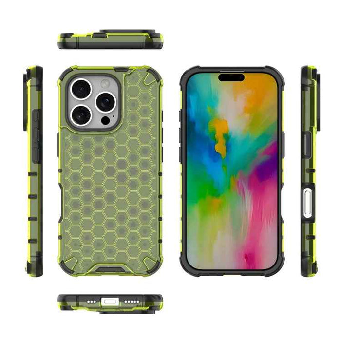 For iPhone 16 Pro Honeycomb Shockproof Phone Case(Green)