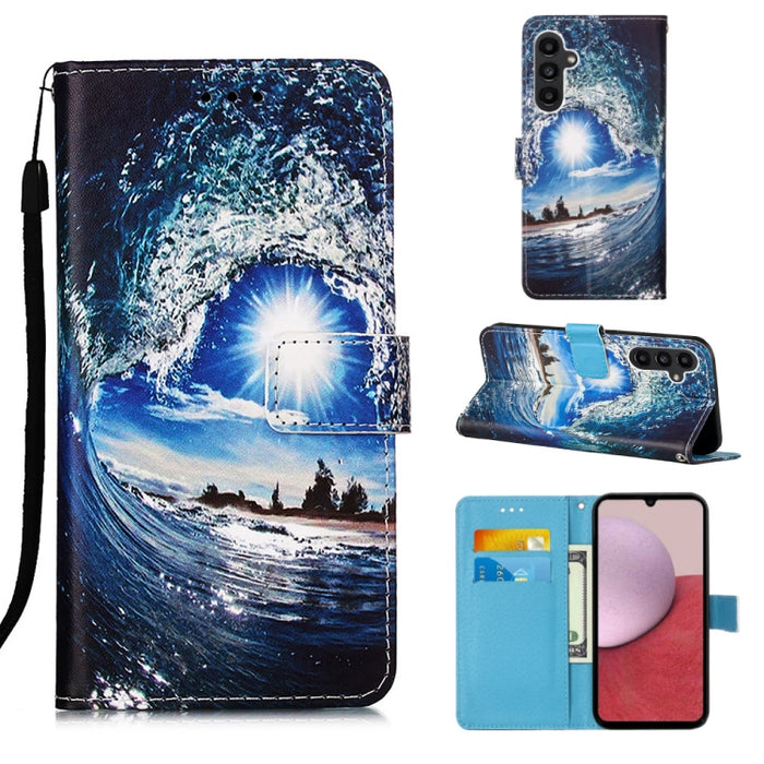 Colored Drawing Pattern Plain Weave Leather Phone Case, For Samsung Galaxy S24 Ultra 5G, For Samsung Galaxy S24+ 5G, For Samsung Galaxy S24 5G, For Samsung Galaxy A15, For Samsung Galaxy A05, For Samsung Galaxy A05s