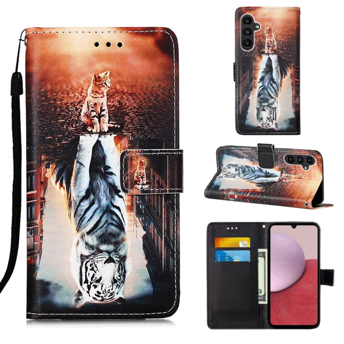Colored Drawing Pattern Plain Weave Leather Phone Case, For Samsung Galaxy S24 Ultra 5G, For Samsung Galaxy S24+ 5G, For Samsung Galaxy S24 5G, For Samsung Galaxy A15, For Samsung Galaxy A05, For Samsung Galaxy A05s