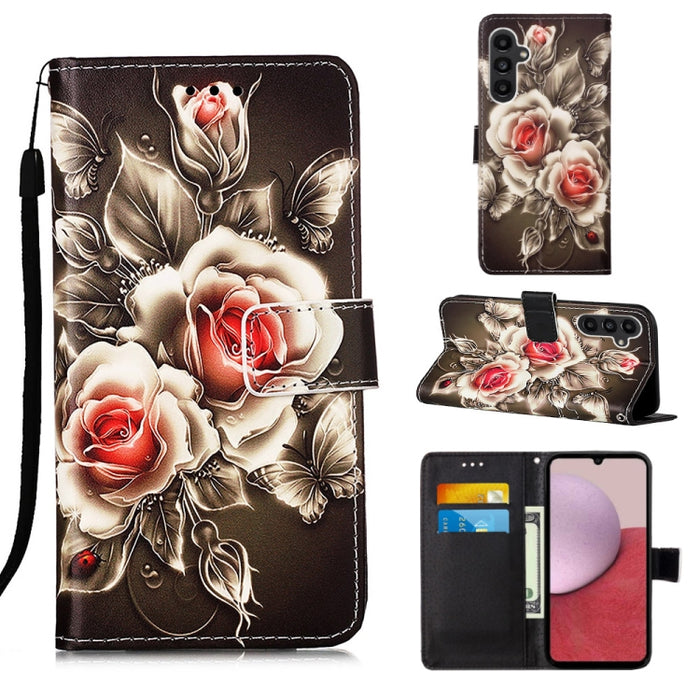 Colored Drawing Pattern Plain Weave Leather Phone Case, For Samsung Galaxy S24 Ultra 5G, For Samsung Galaxy S24+ 5G, For Samsung Galaxy S24 5G, For Samsung Galaxy A15, For Samsung Galaxy A05, For Samsung Galaxy A05s