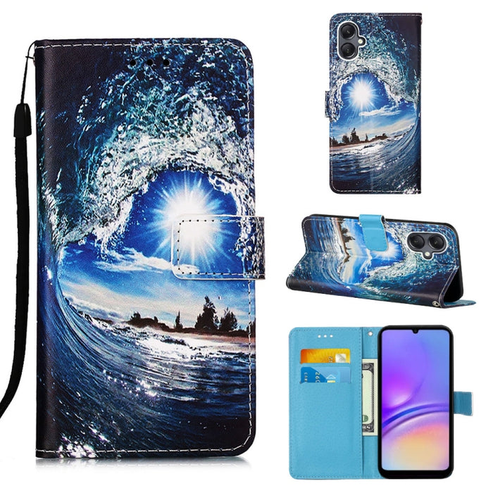 Colored Drawing Pattern Plain Weave Leather Phone Case, For Samsung Galaxy S24 Ultra 5G, For Samsung Galaxy S24+ 5G, For Samsung Galaxy S24 5G, For Samsung Galaxy A15, For Samsung Galaxy A05, For Samsung Galaxy A05s