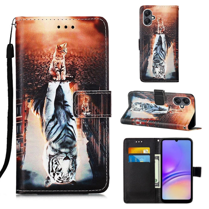 Colored Drawing Pattern Plain Weave Leather Phone Case, For Samsung Galaxy S24 Ultra 5G, For Samsung Galaxy S24+ 5G, For Samsung Galaxy S24 5G, For Samsung Galaxy A15, For Samsung Galaxy A05, For Samsung Galaxy A05s