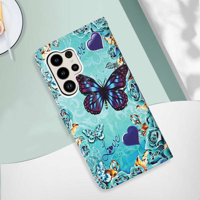 Colored Drawing Pattern Plain Weave Leather Phone Case, For Samsung Galaxy S24 Ultra 5G, For Samsung Galaxy S24+ 5G, For Samsung Galaxy S24 5G, For Samsung Galaxy A15, For Samsung Galaxy A05, For Samsung Galaxy A05s