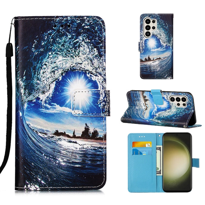 Colored Drawing Pattern Plain Weave Leather Phone Case, For Samsung Galaxy S24 Ultra 5G, For Samsung Galaxy S24+ 5G, For Samsung Galaxy S24 5G, For Samsung Galaxy A15, For Samsung Galaxy A05, For Samsung Galaxy A05s