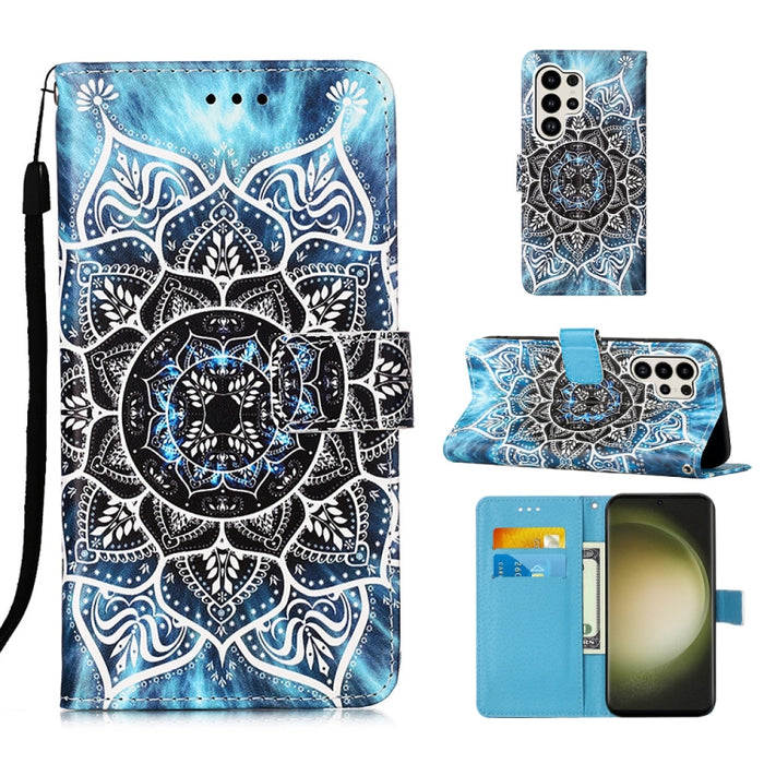 Colored Drawing Pattern Plain Weave Leather Phone Case, For Samsung Galaxy S24 Ultra 5G, For Samsung Galaxy S24+ 5G, For Samsung Galaxy S24 5G, For Samsung Galaxy A15, For Samsung Galaxy A05, For Samsung Galaxy A05s