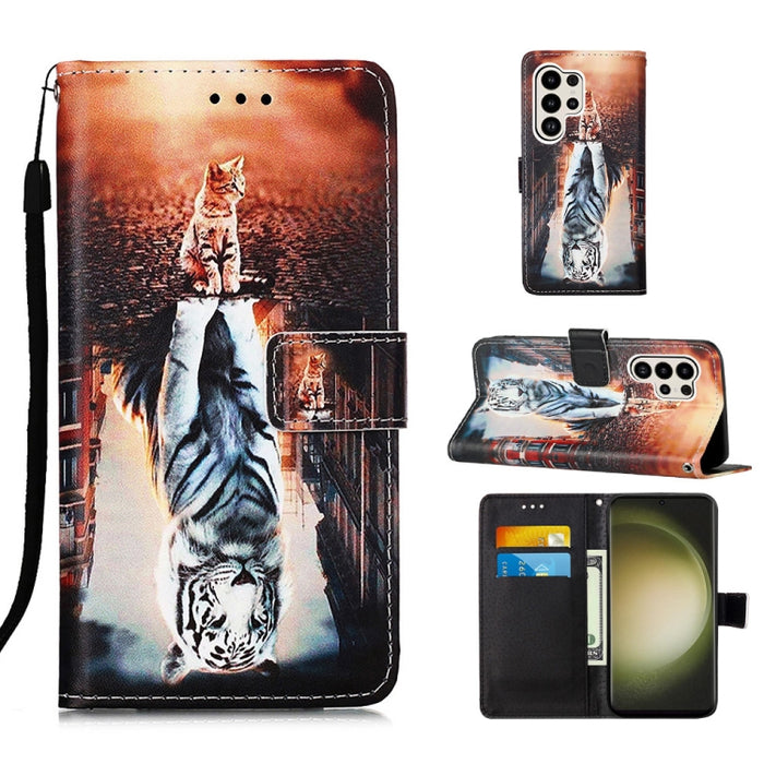 Colored Drawing Pattern Plain Weave Leather Phone Case, For Samsung Galaxy S24 Ultra 5G, For Samsung Galaxy S24+ 5G, For Samsung Galaxy S24 5G, For Samsung Galaxy A15, For Samsung Galaxy A05, For Samsung Galaxy A05s