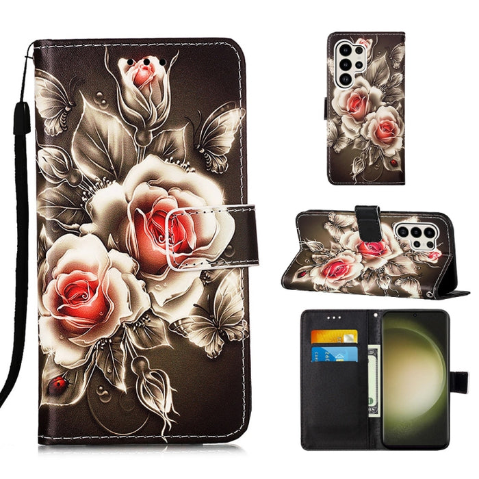 Colored Drawing Pattern Plain Weave Leather Phone Case, For Samsung Galaxy S24 Ultra 5G, For Samsung Galaxy S24+ 5G, For Samsung Galaxy S24 5G, For Samsung Galaxy A15, For Samsung Galaxy A05, For Samsung Galaxy A05s