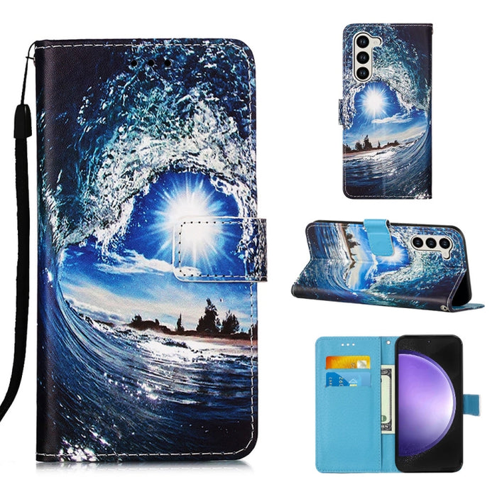 Colored Drawing Pattern Plain Weave Leather Phone Case, For Samsung Galaxy S24 Ultra 5G, For Samsung Galaxy S24+ 5G, For Samsung Galaxy S24 5G, For Samsung Galaxy A15, For Samsung Galaxy A05, For Samsung Galaxy A05s