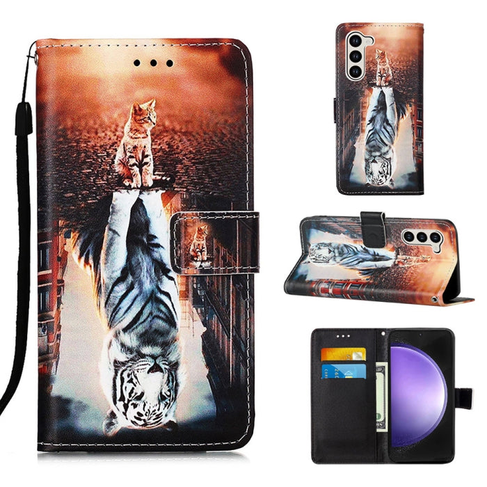 Colored Drawing Pattern Plain Weave Leather Phone Case, For Samsung Galaxy S24 Ultra 5G, For Samsung Galaxy S24+ 5G, For Samsung Galaxy S24 5G, For Samsung Galaxy A15, For Samsung Galaxy A05, For Samsung Galaxy A05s