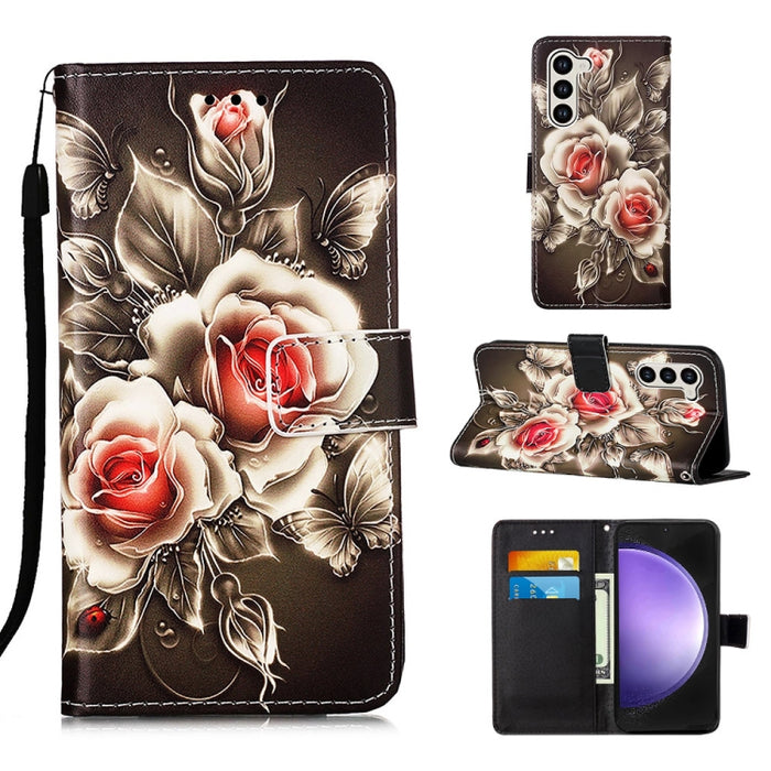 Colored Drawing Pattern Plain Weave Leather Phone Case, For Samsung Galaxy S24 Ultra 5G, For Samsung Galaxy S24+ 5G, For Samsung Galaxy S24 5G, For Samsung Galaxy A15, For Samsung Galaxy A05, For Samsung Galaxy A05s