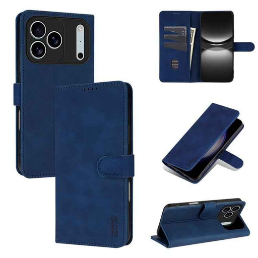 For iPhone 17 Pro Max AZNS Skin Feel Calf Texture Flip Leather Phone Case(Blue)