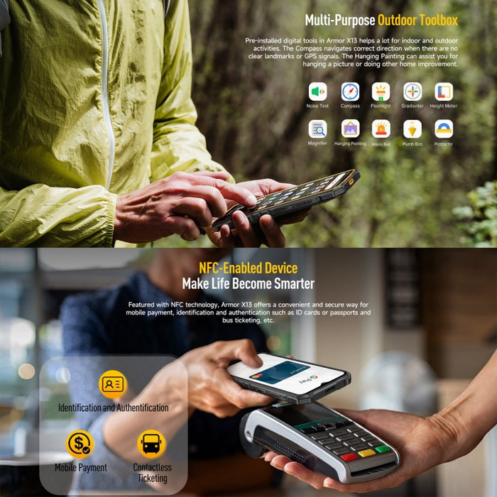 Ulefone Armor X13, IP68/IP69K Rugged Phone, 6.52 inch Android 13 MediaTek Helio G36 Octa Core, Network: 4G, NFC, OTG