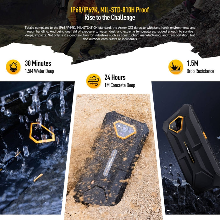 Ulefone Armor X13, IP68/IP69K Rugged Phone, 6.52 inch Android 13 MediaTek Helio G36 Octa Core, Network: 4G, NFC, OTG