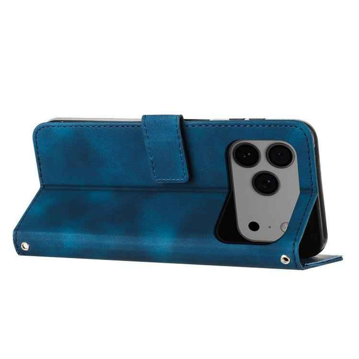 For iPhone 17 Pro Max Dream Triangle Leather Phone Case with Lanyard(Blue)