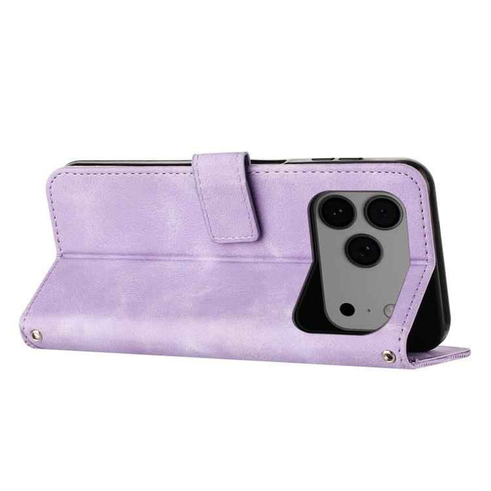 For iPhone 17 Pro Max Dream Triangle Leather Phone Case with Lanyard(Purple)