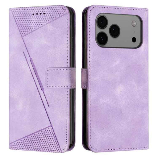 For iPhone 17 Pro Max Dream Triangle Leather Phone Case with Lanyard(Purple)