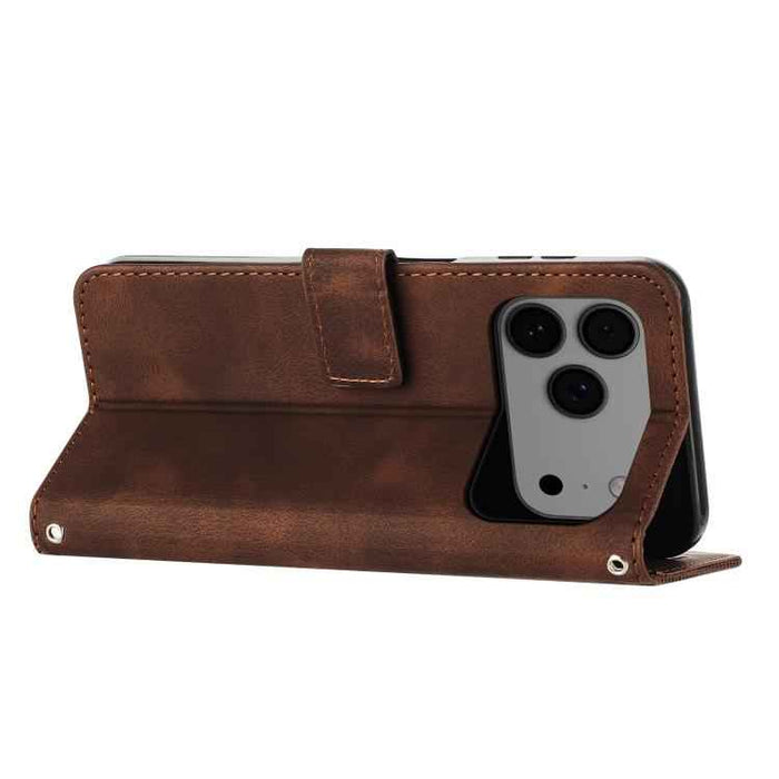 For iPhone 17 Pro Max Dream Triangle Leather Phone Case with Lanyard(Brown)