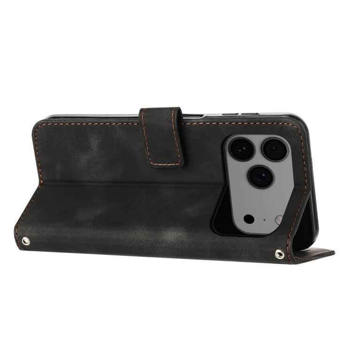 For iPhone 17 Pro Max Dream Triangle Leather Phone Case with Lanyard(Black)