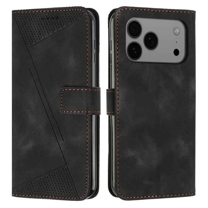 For iPhone 17 Pro Max Dream Triangle Leather Phone Case with Lanyard(Black)