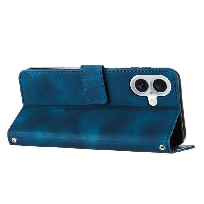 For iPhone 17 Dream Triangle Leather Phone Case with Lanyard(Blue)
