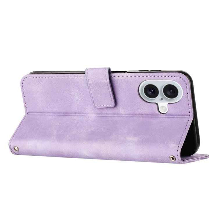 For iPhone 17 Dream Triangle Leather Phone Case with Lanyard(Purple)