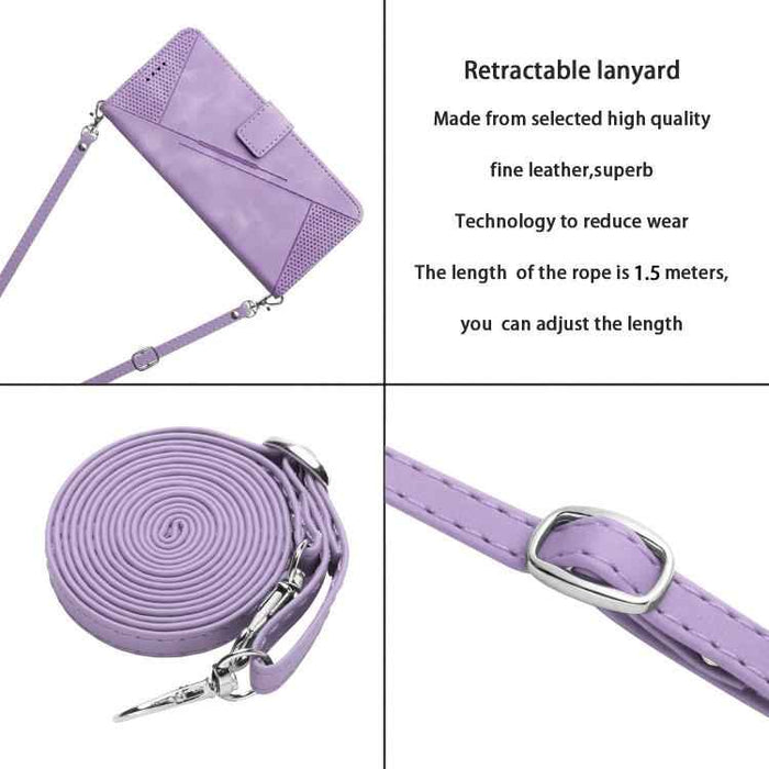 For iPhone 17 Dream Triangle Leather Phone Case with Lanyard(Purple)