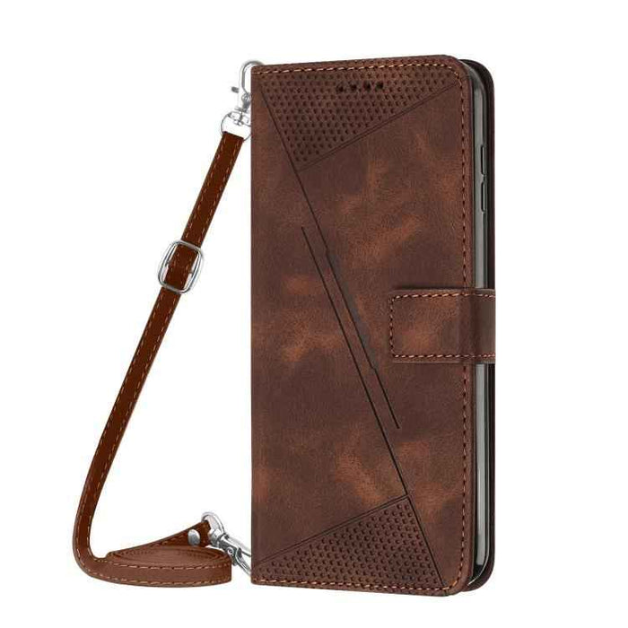 For iPhone 17 Dream Triangle Leather Phone Case with Lanyard(Brown)