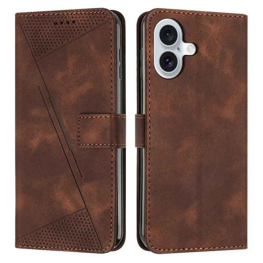 For iPhone 17 Dream Triangle Leather Phone Case with Lanyard(Brown)