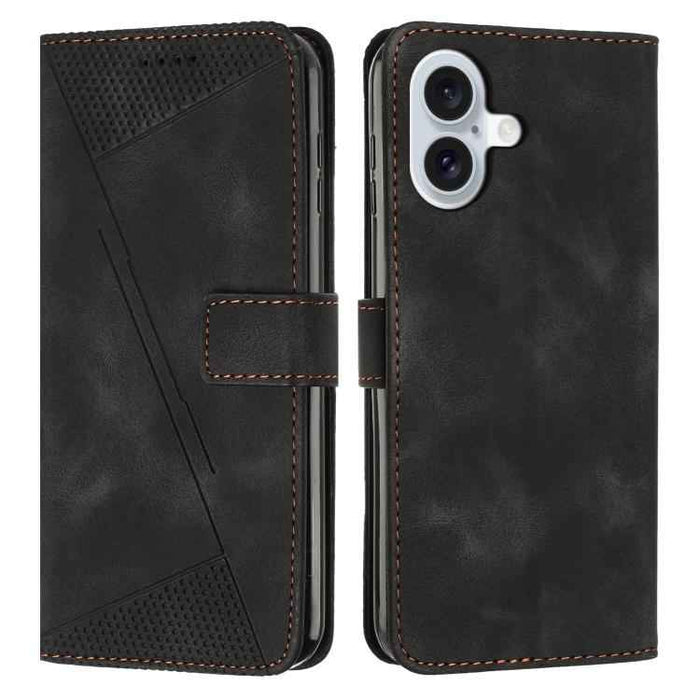 For iPhone 17 Dream Triangle Leather Phone Case with Lanyard(Black)