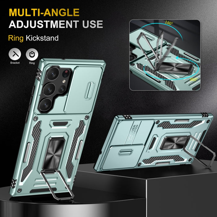 Armor PC + TPU Camera Shield Phone Case, For Samsung Galaxy S24 Ultra 5G, For Samsung Galaxy S23 FE 5G, For Samsung Galaxy S24+ 5G, For Samsung Galaxy A54, For Samsung Galaxy S24 5G, For Samsung Galaxy A15, For Samsung Galaxy A05s