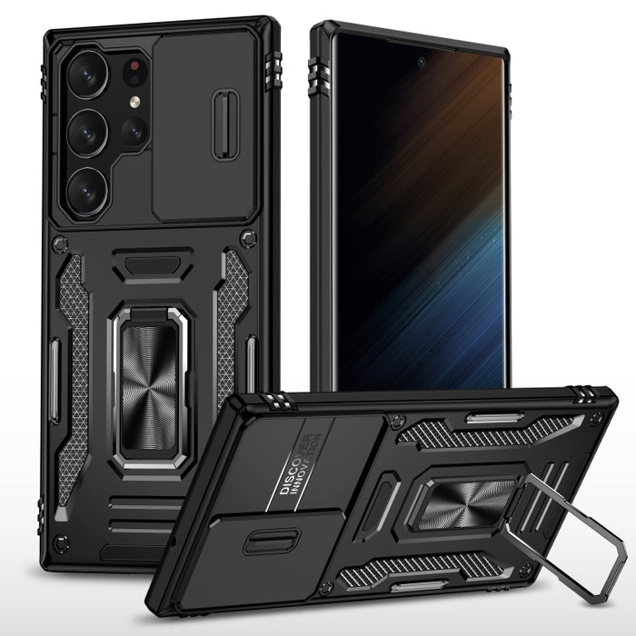 Armor PC + TPU Camera Shield Phone Case, For Samsung Galaxy S24 Ultra 5G, For Samsung Galaxy S23 FE 5G, For Samsung Galaxy S24+ 5G, For Samsung Galaxy A54, For Samsung Galaxy S24 5G, For Samsung Galaxy A15, For Samsung Galaxy A05s