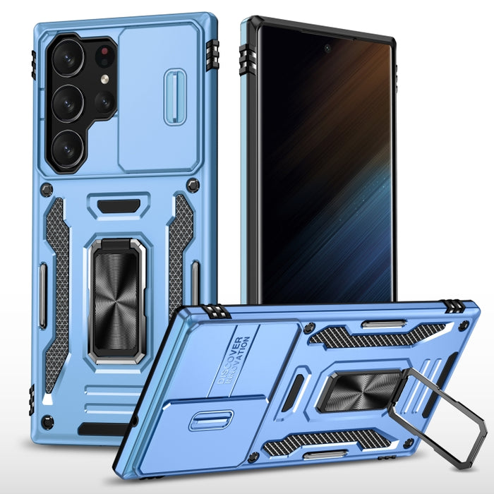 Armor PC + TPU Camera Shield Phone Case, For Samsung Galaxy S24 Ultra 5G, For Samsung Galaxy S23 FE 5G, For Samsung Galaxy S24+ 5G, For Samsung Galaxy A54, For Samsung Galaxy S24 5G, For Samsung Galaxy A15, For Samsung Galaxy A05s