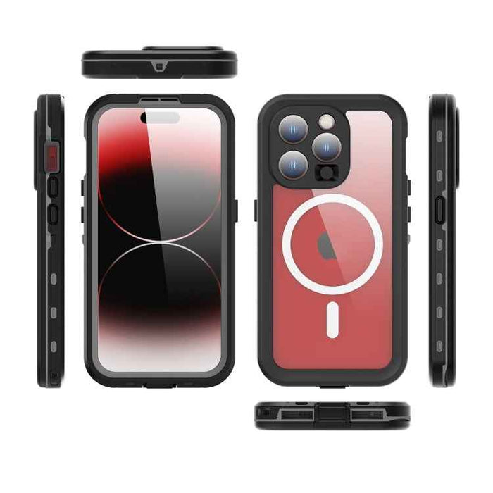 For iPhone 15 Pro RedPepper IP68 Waterproof MagSafe Phone Case(Black)