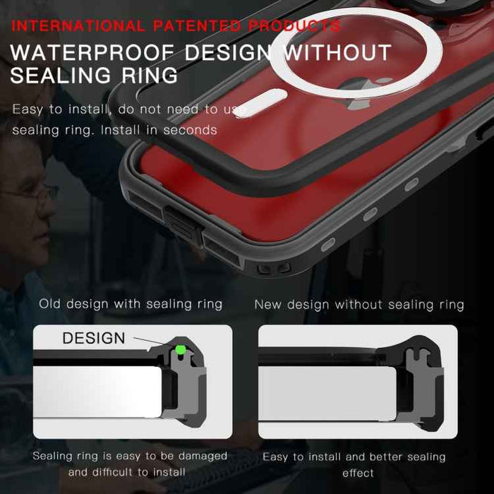 For iPhone 15 Pro RedPepper IP68 Waterproof MagSafe Phone Case(Black)
