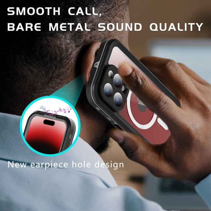 For iPhone 15 Pro RedPepper IP68 Waterproof MagSafe Phone Case(Black)