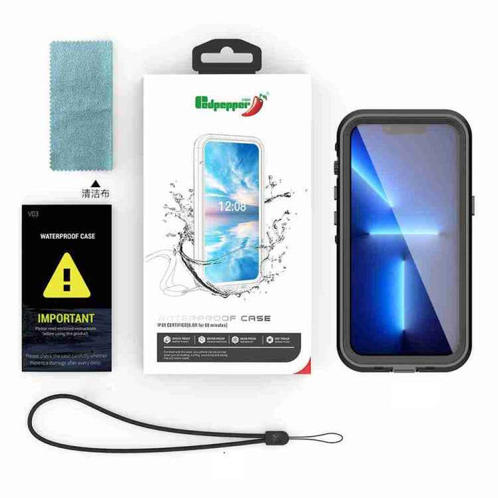 For iPhone 15 Pro RedPepper IP68 Waterproof MagSafe Phone Case(Black)