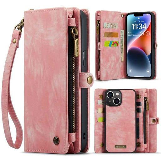 For iPhone 15 Plus CaseMe 008 Detachable Multifunctional Leather Phone Case(Pink)