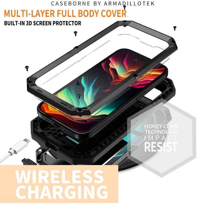 For iPhone 15 Pro Max R-JUST Sliding Camera IP54 Life Waterproof Holder Phone Case(Black)