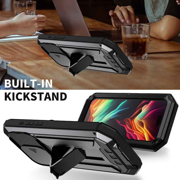 For iPhone 15 Pro Max R-JUST Sliding Camera IP54 Life Waterproof Holder Phone Case(Black)