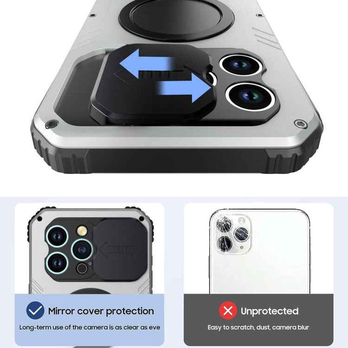For iPhone 15 Pro Max Camera Shield MagSafe Holder Life Waterproof Phone Case(Silver)