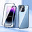 For iPhone 15 Pro Max Magnetic Double-buckle HD Tempered Glass Phone Case(Blue)