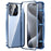 For iPhone 15 Pro Max Magnetic Double-buckle HD Tempered Glass Phone Case(Blue)