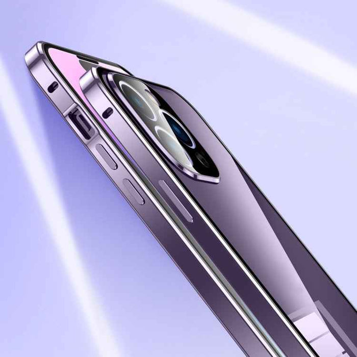 For iPhone 15 Plus Magnetic Double-buckle HD Tempered Glass Phone Case(Silver)
