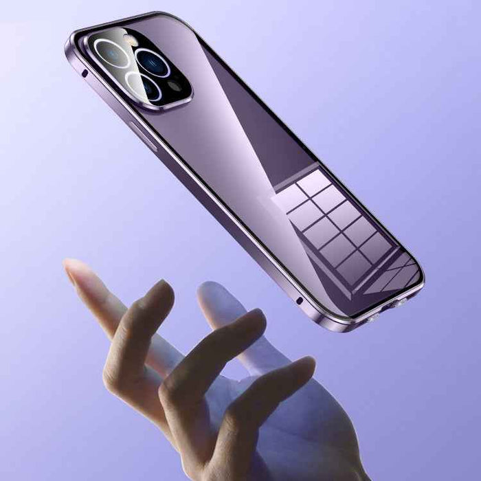For iPhone 15 Plus Magnetic Double-buckle HD Tempered Glass Phone Case(Silver)